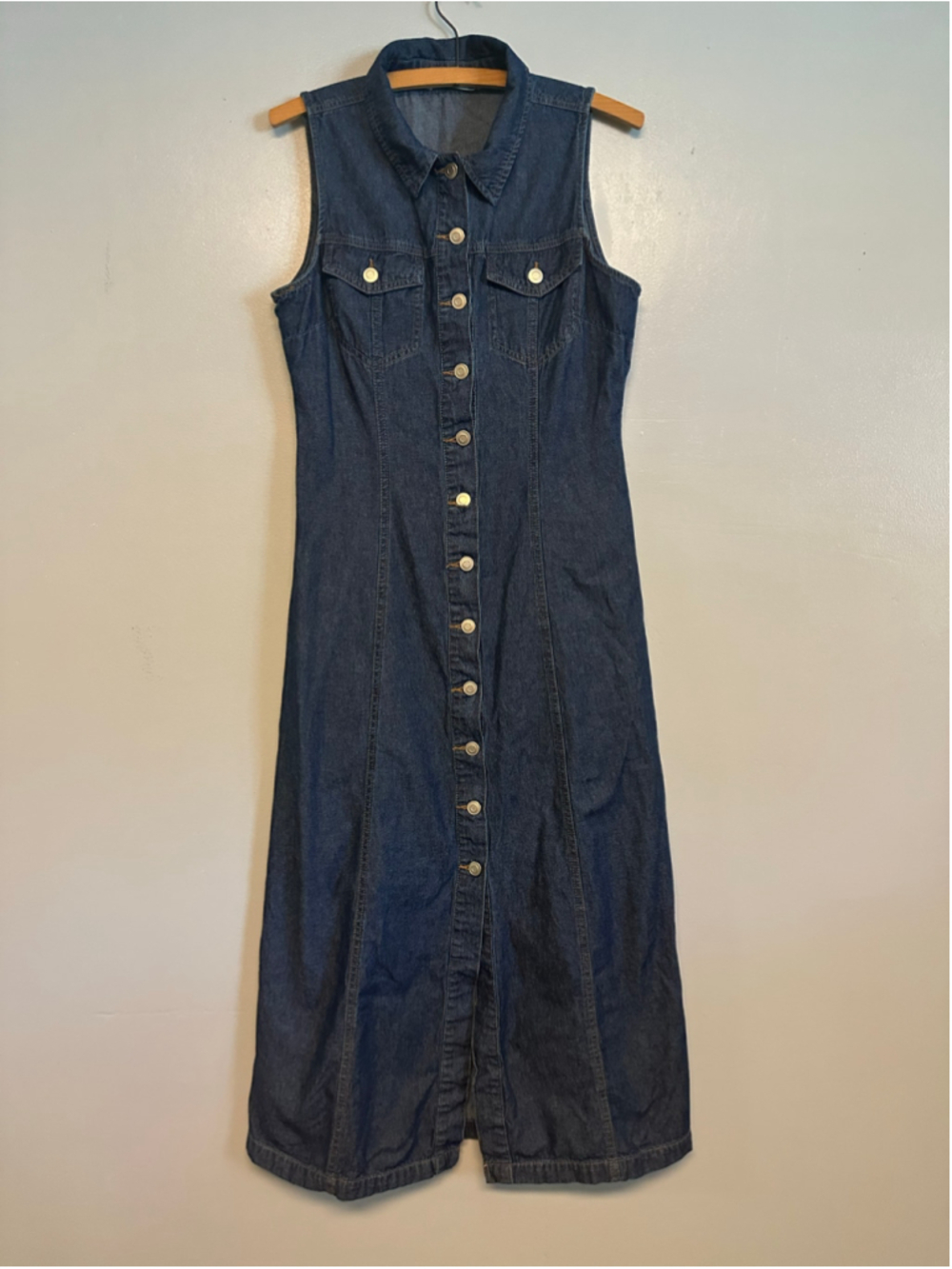 Given Kale Denim Midi Dress, Size Medium Blue Button Front 100% Cotton